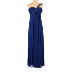 XSCAPE | Strapless Dress with Beaded One-Shoulder Strap